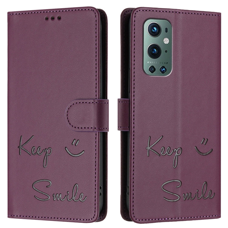 For OnePlus 9 Pro Smile Embossing RFID Leather Phone Case