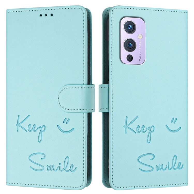 For OnePlus 9 Smile Embossing RFID Leather Phone Case