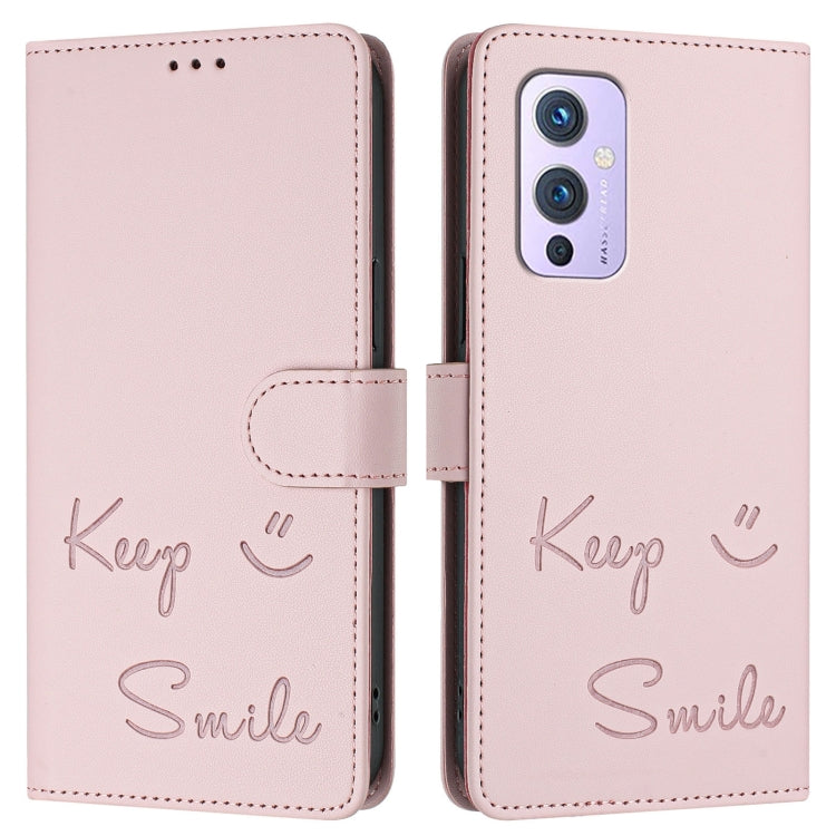 For OnePlus 9 Smile Embossing RFID Leather Phone Case