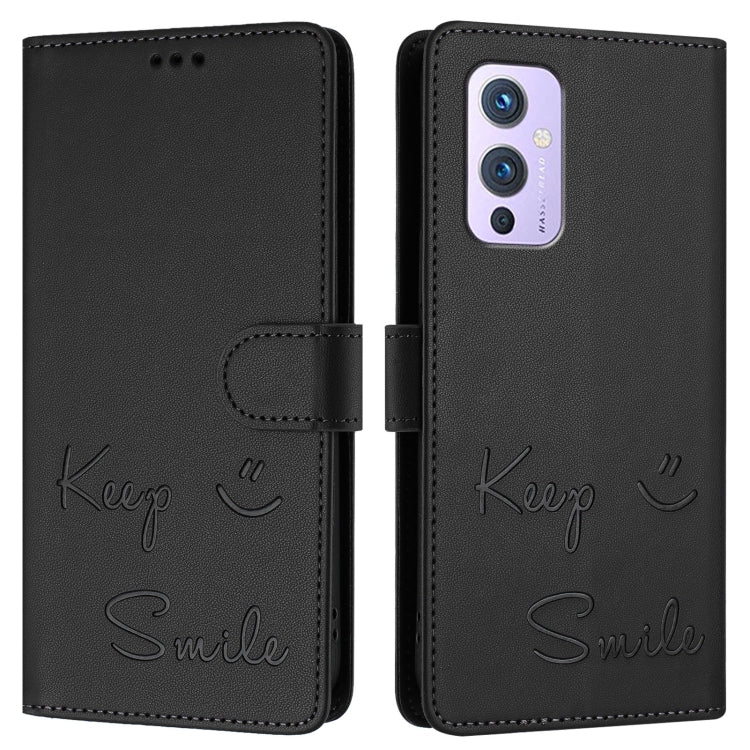 For OnePlus 9 Smile Embossing RFID Leather Phone Case