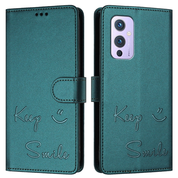 For OnePlus 9 Smile Embossing RFID Leather Phone Case