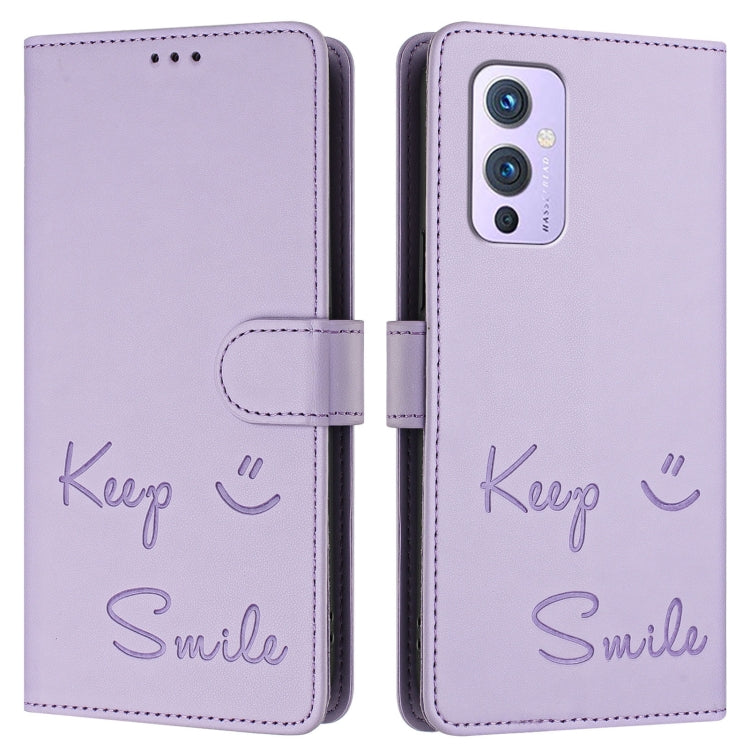 For OnePlus 9 Smile Embossing RFID Leather Phone Case