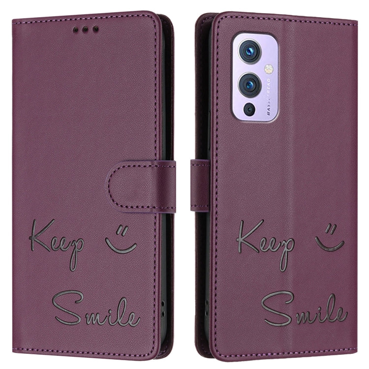 For OnePlus 9 Smile Embossing RFID Leather Phone Case