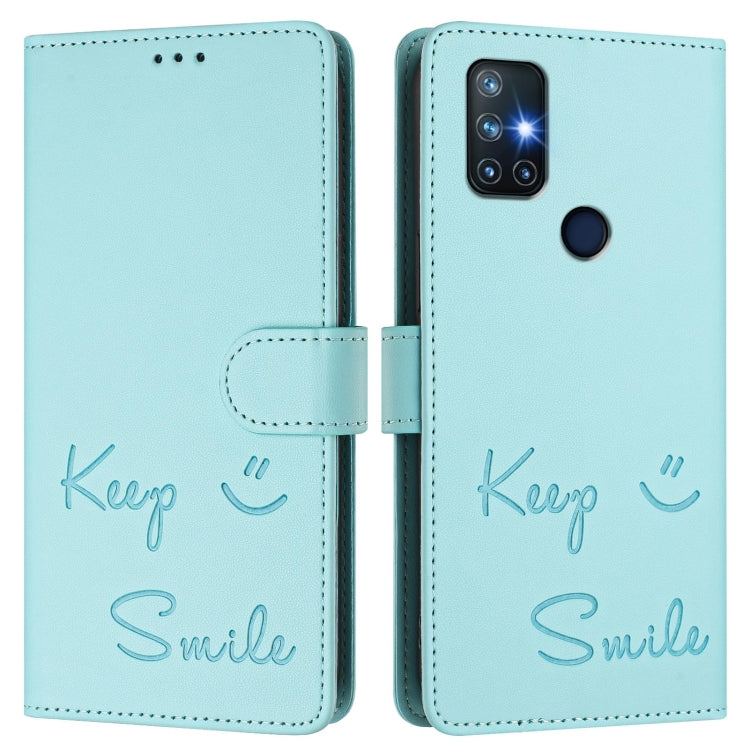 For OnePlus Nord N10 5G Smile Embossing RFID Leather Phone Case