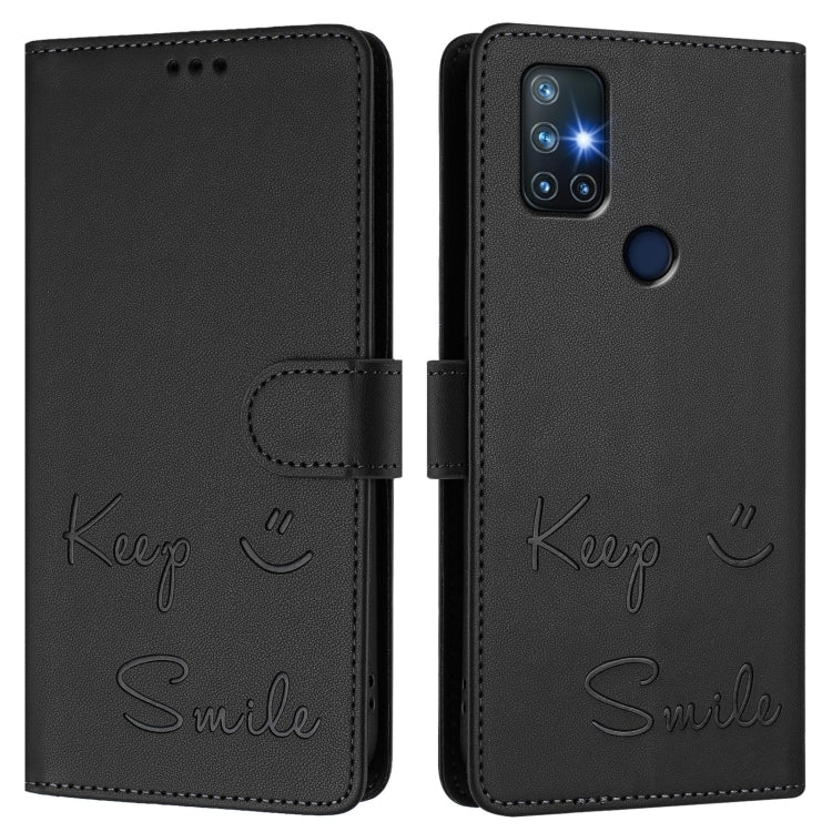 For OnePlus Nord N10 5G Smile Embossing RFID Leather Phone Case