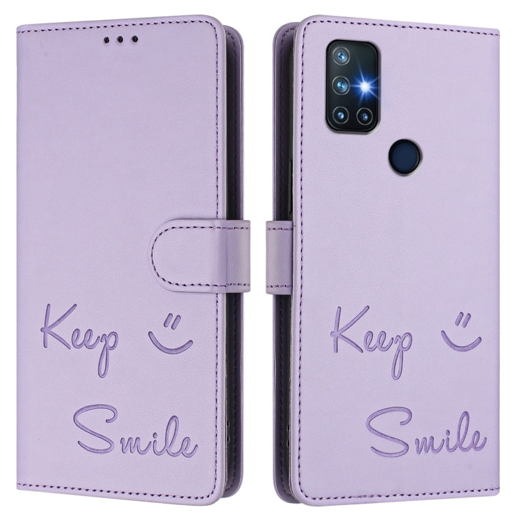 For OnePlus Nord N10 5G Smile Embossing RFID Leather Phone Case