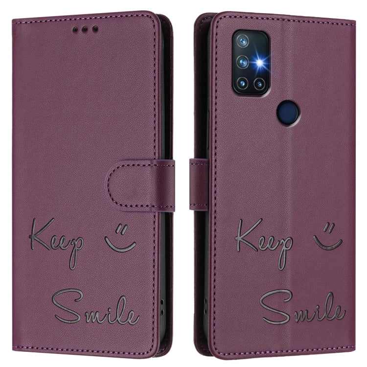 For OnePlus Nord N10 5G Smile Embossing RFID Leather Phone Case