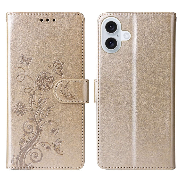 For iPhone 16 Embossed Butterfly Flowers Leather Phone Case