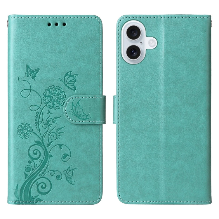 For iPhone 16 Embossed Butterfly Flowers Leather Phone Case