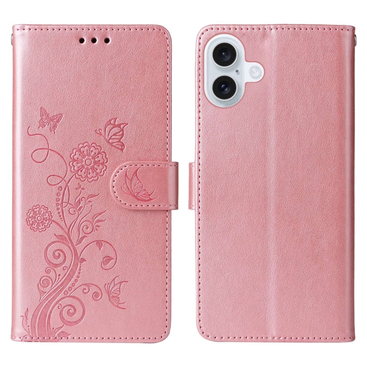 For iPhone 16 Embossed Butterfly Flowers Leather Phone Case