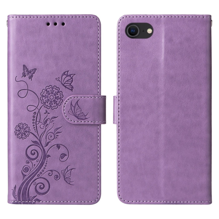 For iPhone 7 / 8 / SE 2022 Embossed Butterfly Flowers Leather Phone Case
