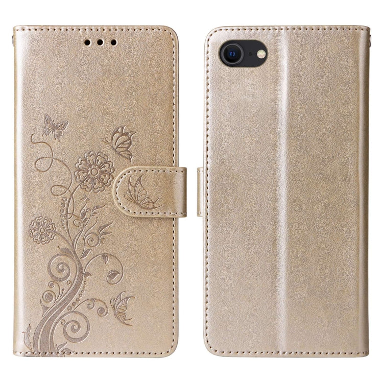 For iPhone 7 / 8 / SE 2022 Embossed Butterfly Flowers Leather Phone Case