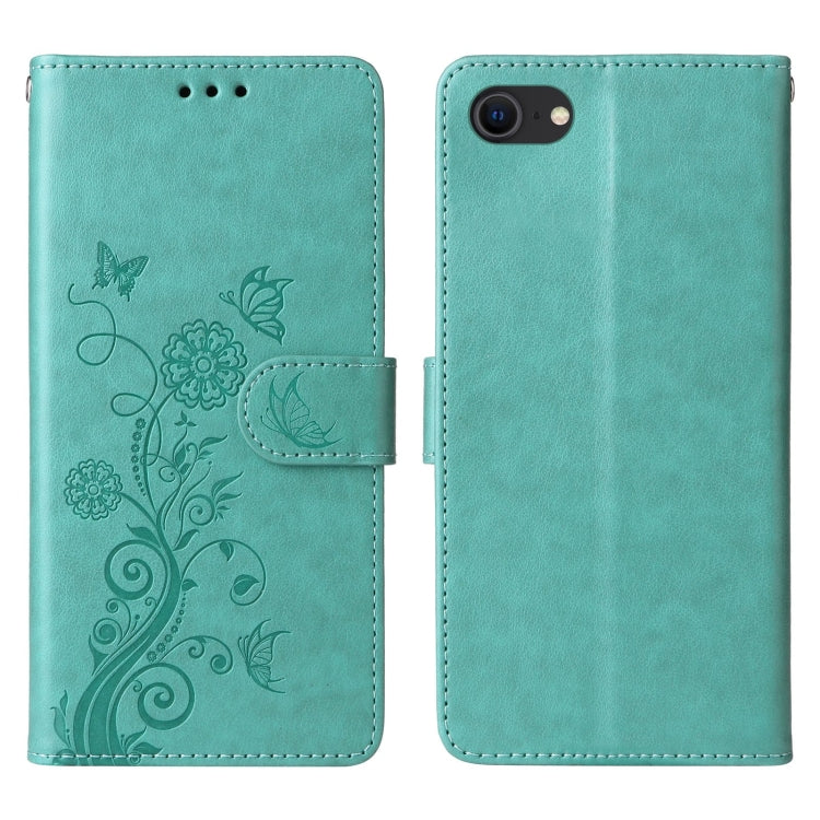 For iPhone 7 / 8 / SE 2022 Embossed Butterfly Flowers Leather Phone Case