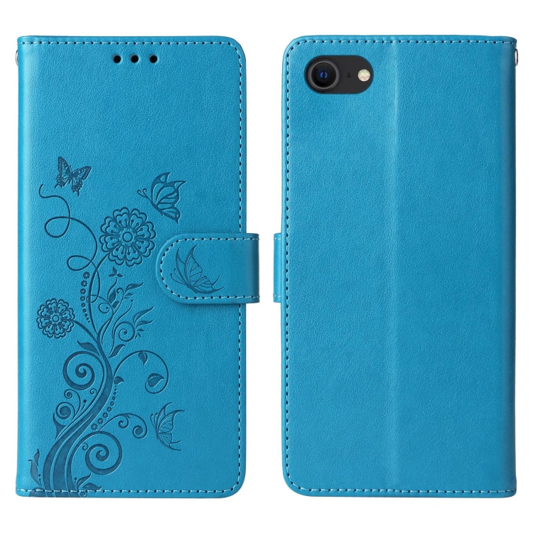 For iPhone 7 / 8 / SE 2022 Embossed Butterfly Flowers Leather Phone Case