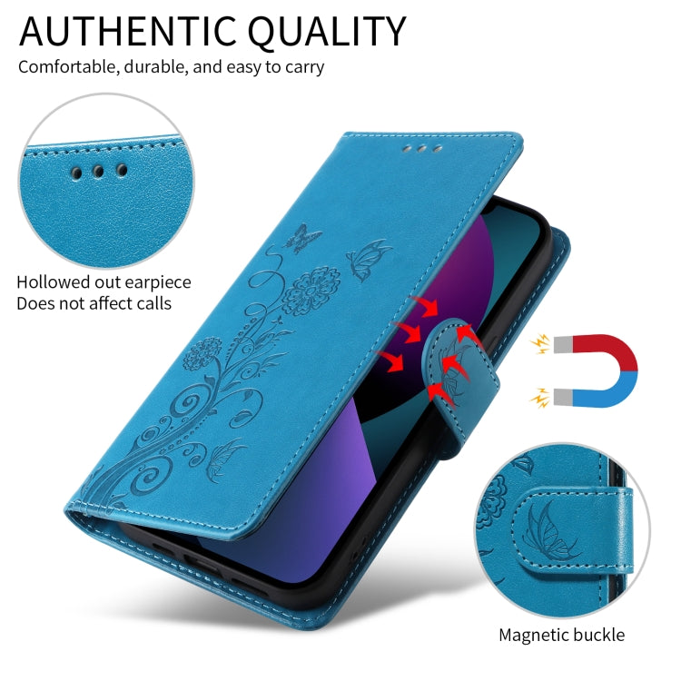 For iPhone 7 / 8 / SE 2022 Embossed Butterfly Flowers Leather Phone Case
