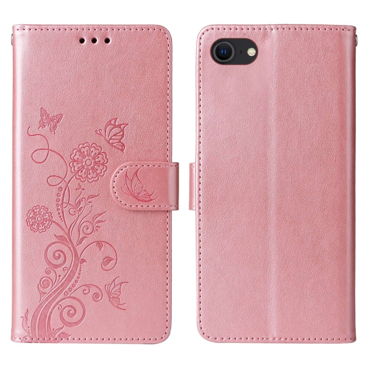 For iPhone 7 / 8 / SE 2022 Embossed Butterfly Flowers Leather Phone Case