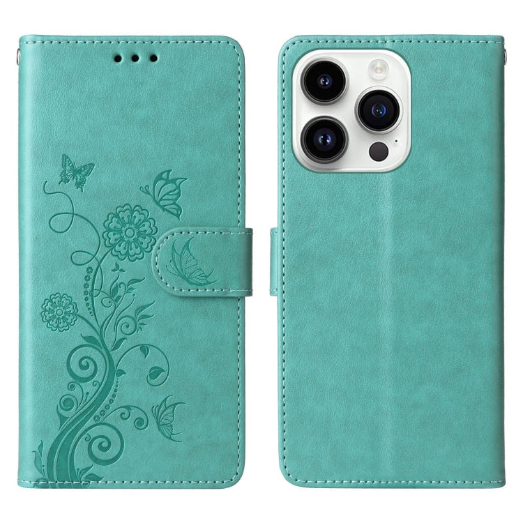 For iPhone 13 Pro Max Embossed Butterfly Flowers Leather Phone Case