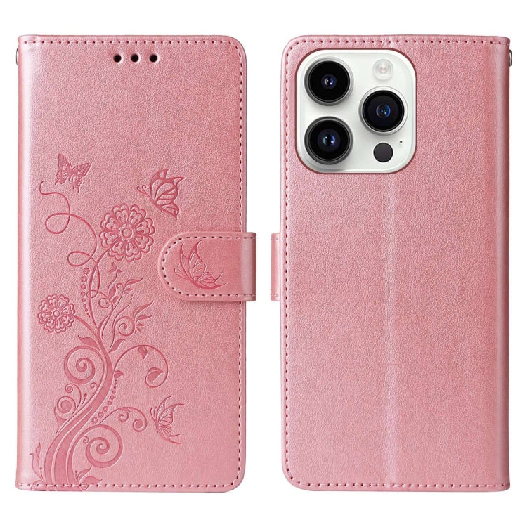For iPhone 13 Pro Max Embossed Butterfly Flowers Leather Phone Case
