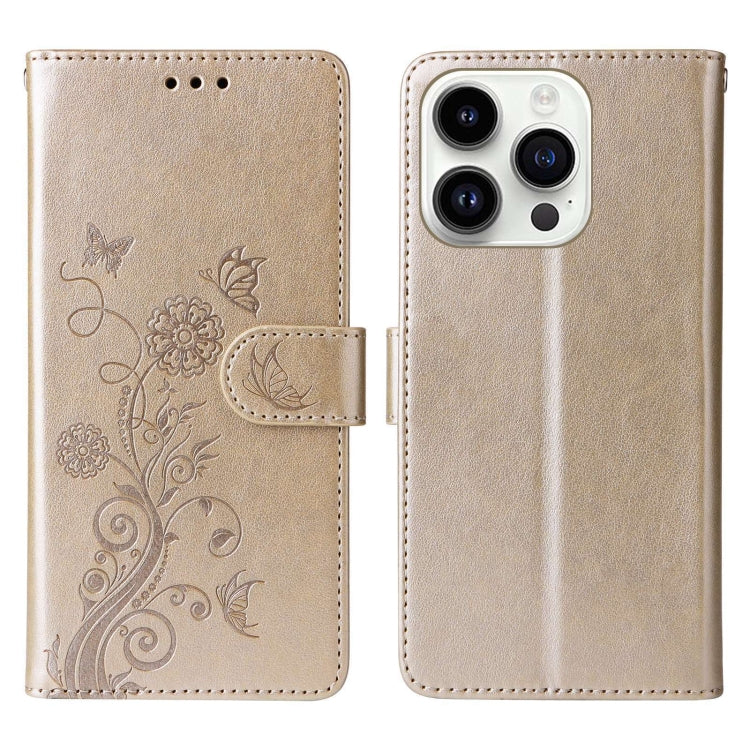 For iPhone 13 Pro Embossed Butterfly Flowers Leather Phone Case