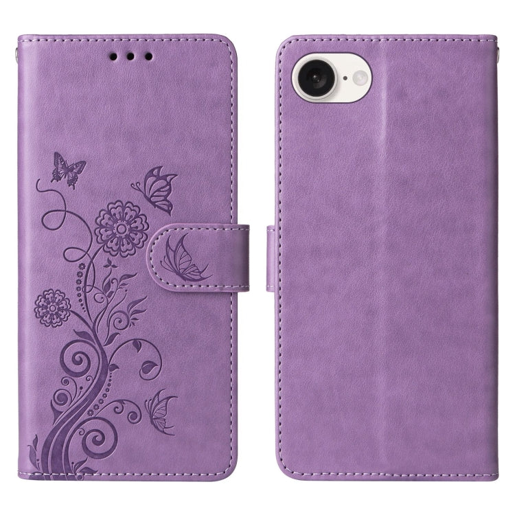 For iPhone 13 Embossed Butterfly Flowers Leather Phone Case
