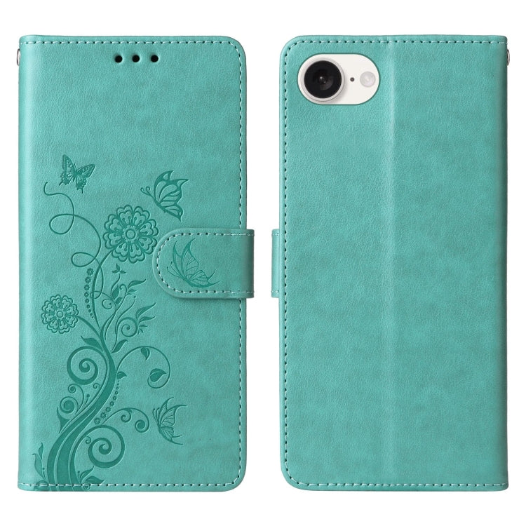 For iPhone 13 Embossed Butterfly Flowers Leather Phone Case