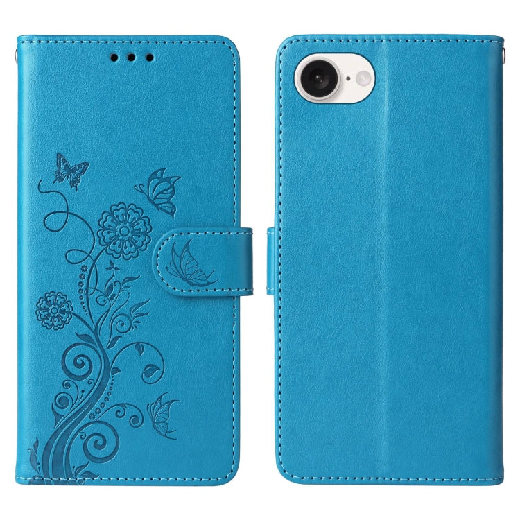 For iPhone 13 Embossed Butterfly Flowers Leather Phone Case