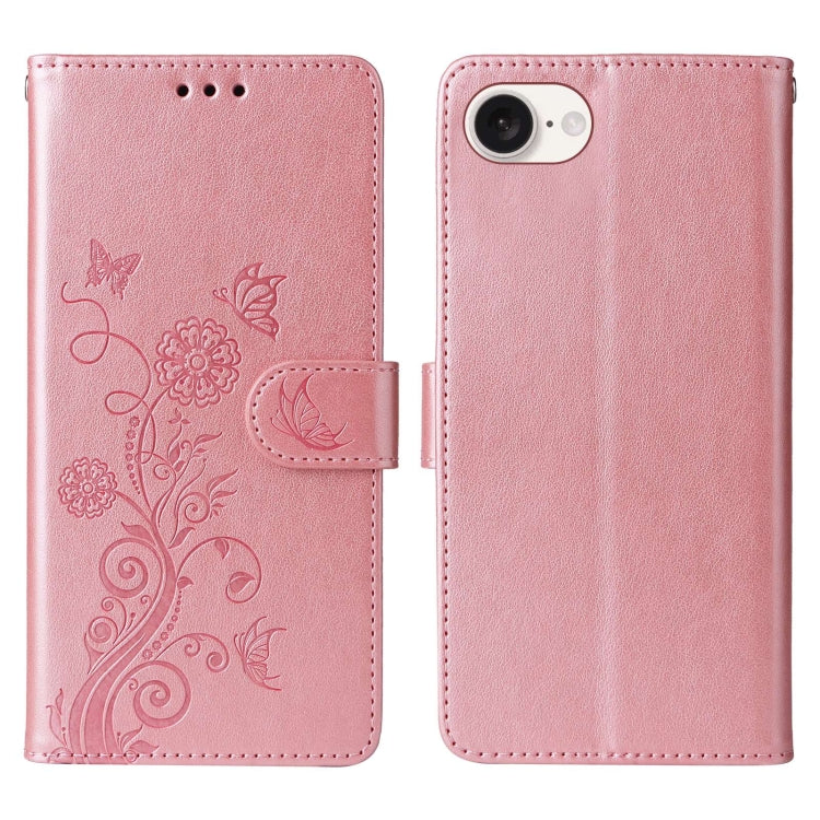 For iPhone 13 Embossed Butterfly Flowers Leather Phone Case