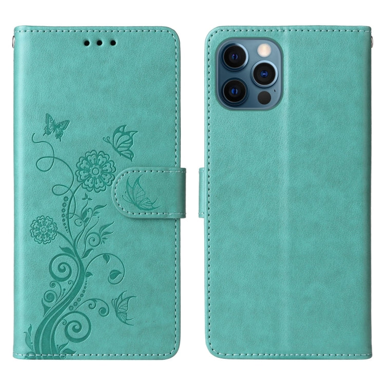 For iPhone 12 Pro Max Embossed Butterfly Flowers Leather Phone Case