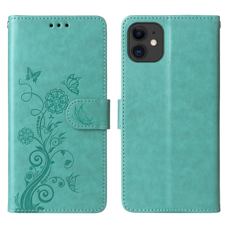 For iPhone 12 mini Embossed Butterfly Flowers Leather Phone Case