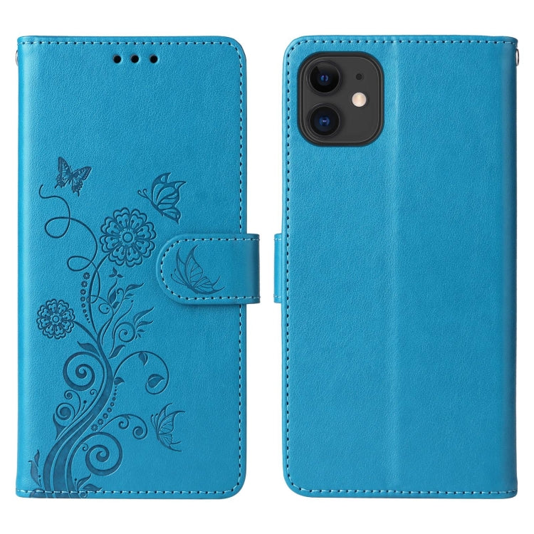 For iPhone 12 mini Embossed Butterfly Flowers Leather Phone Case