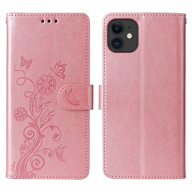 For iPhone 12 mini Embossed Butterfly Flowers Leather Phone Case