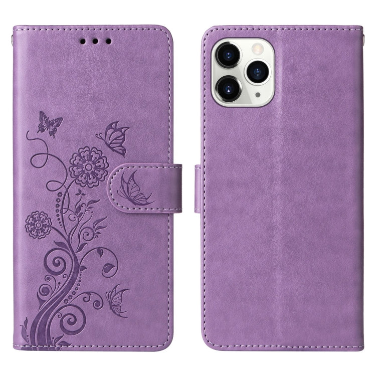 For iPhone 11 Pro Max Embossed Butterfly Flowers Leather Phone Case