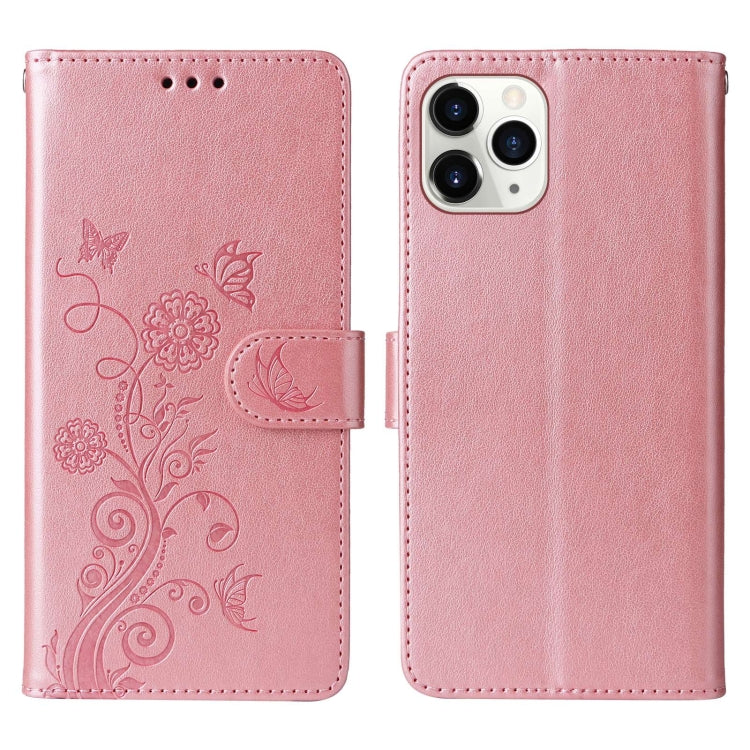 For iPhone 11 Pro Max Embossed Butterfly Flowers Leather Phone Case