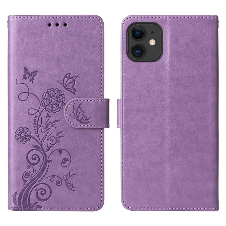 For iPhone 11 Embossed Butterfly Flowers Leather Phone Case