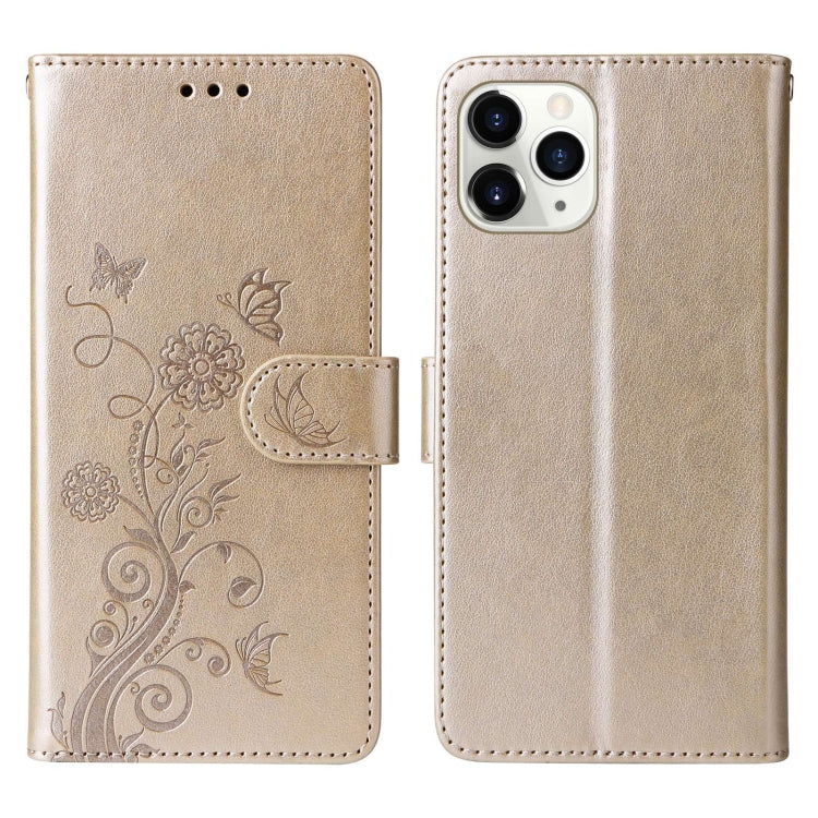 For iPhone 11 Pro Embossed Butterfly Flowers Leather Phone Case