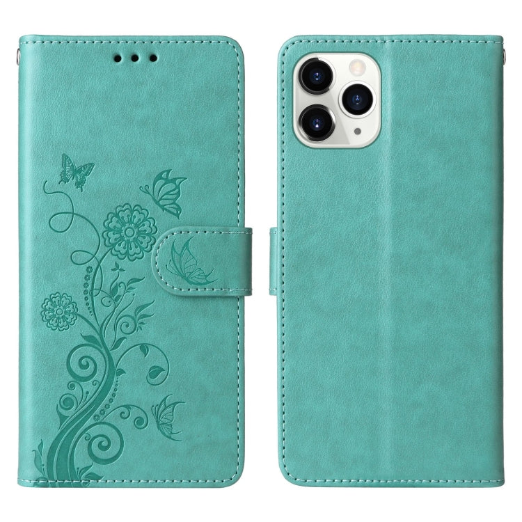 For iPhone 11 Pro Embossed Butterfly Flowers Leather Phone Case