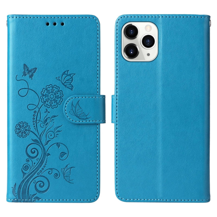 For iPhone 11 Pro Embossed Butterfly Flowers Leather Phone Case
