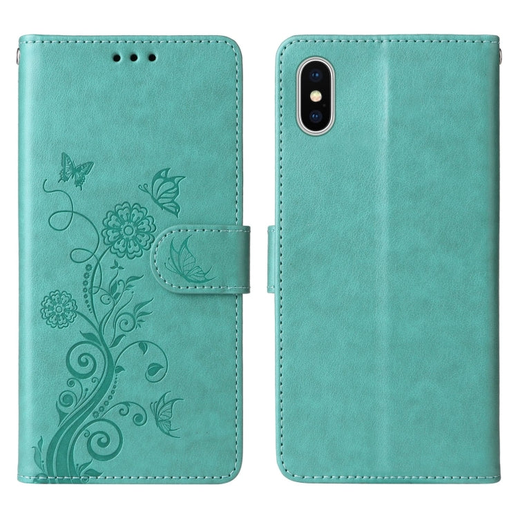 For iPhone X / XS Embossed Butterfly Flowers Leather Phone Case