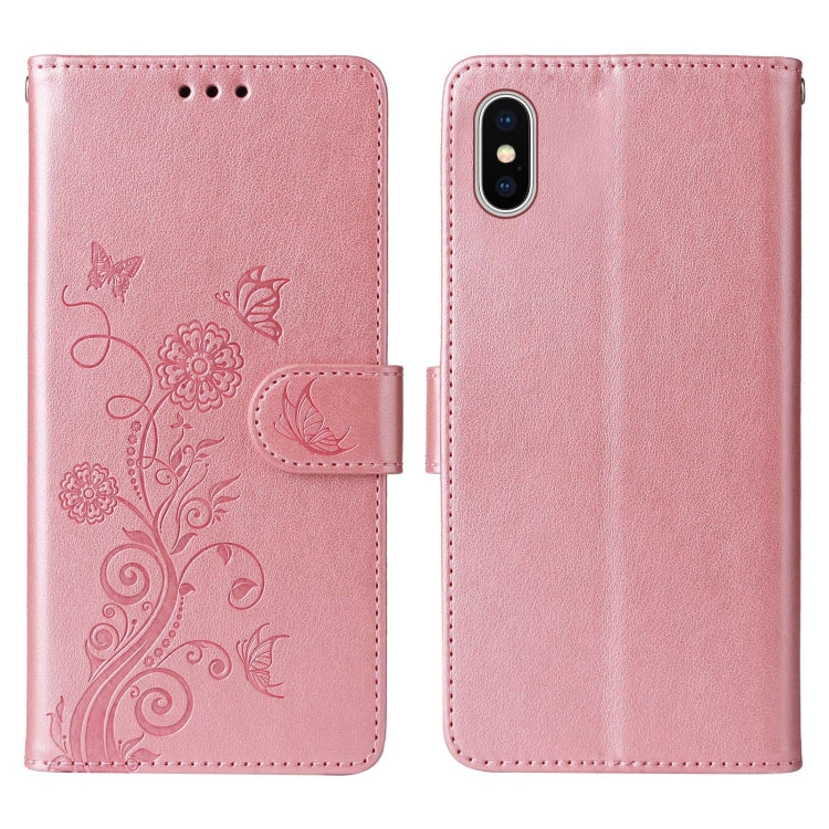 For iPhone X / XS Embossed Butterfly Flowers Leather Phone Case