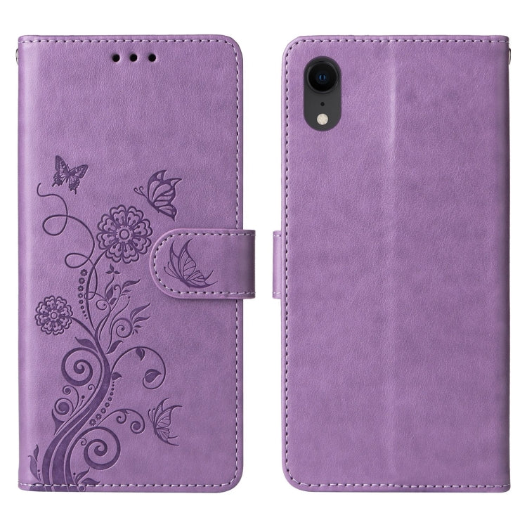 For iPhone XR Embossed Butterfly Flowers Leather Phone Case