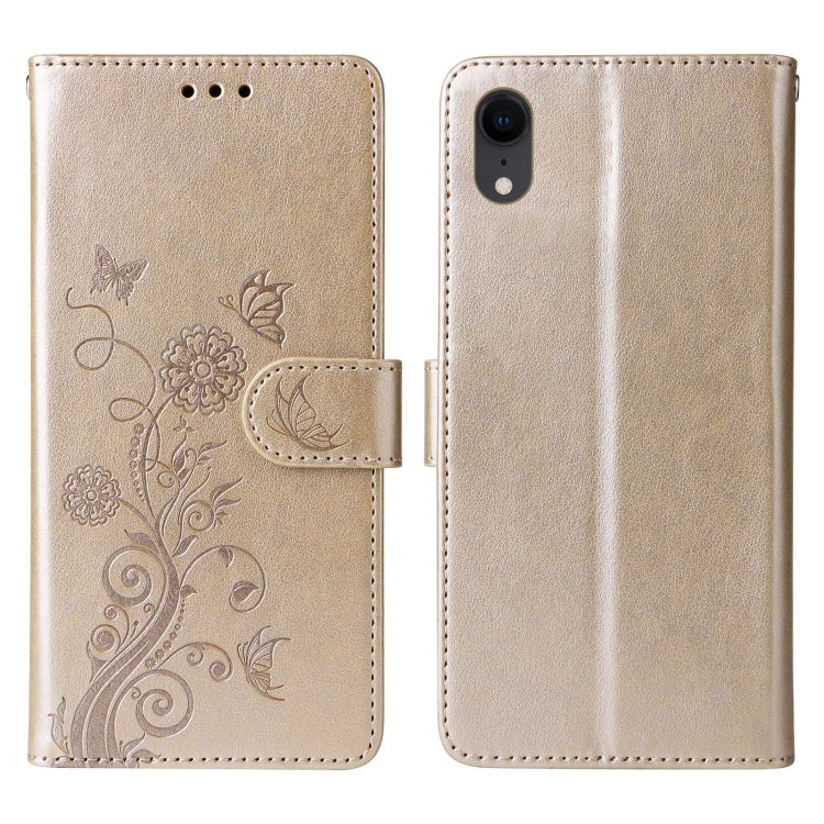 For iPhone XR Embossed Butterfly Flowers Leather Phone Case