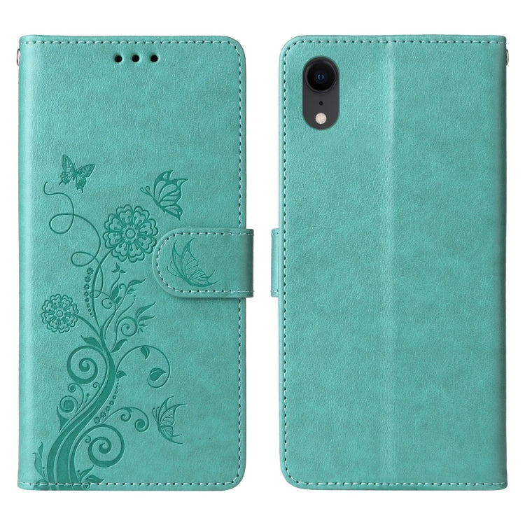 For iPhone XR Embossed Butterfly Flowers Leather Phone Case