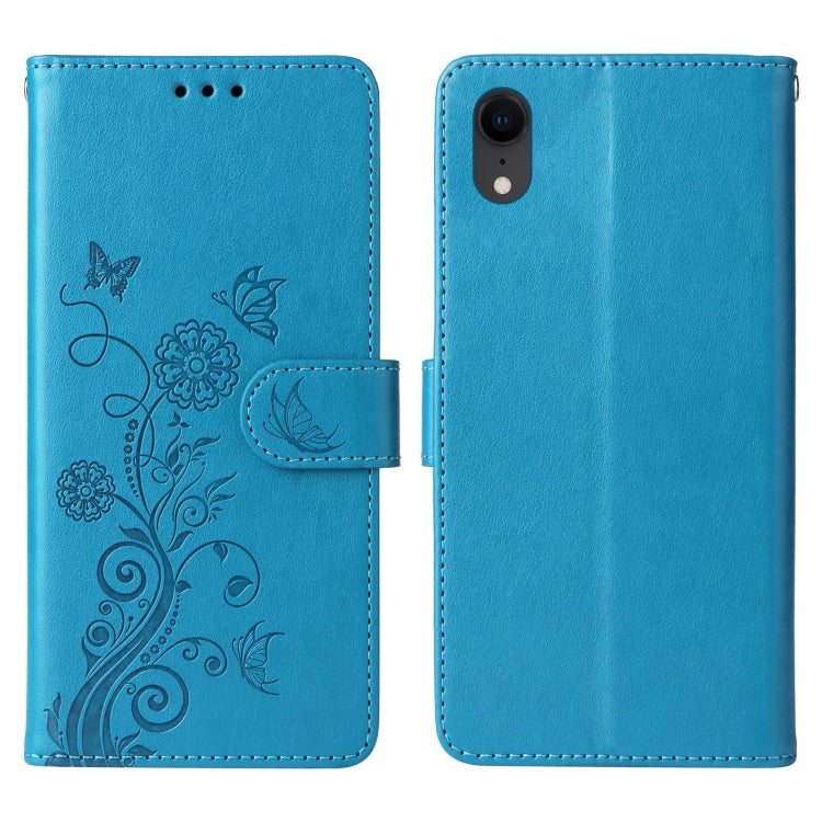 For iPhone XR Embossed Butterfly Flowers Leather Phone Case