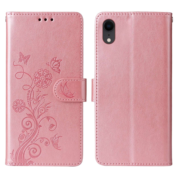 For iPhone XR Embossed Butterfly Flowers Leather Phone Case
