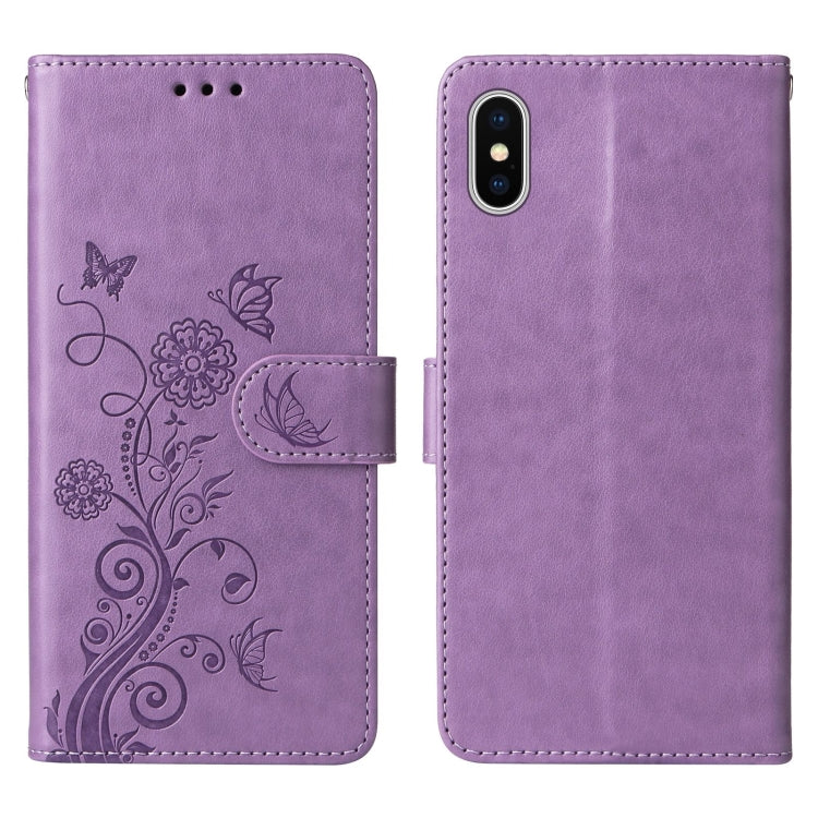 For iPhone XS Max Embossed Butterfly Flowers Leather Phone Case