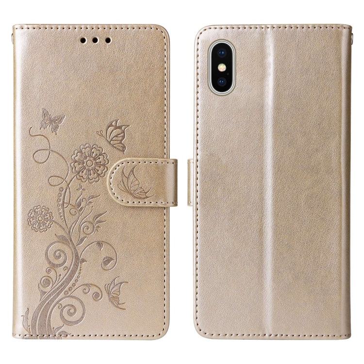 For iPhone XS Max Embossed Butterfly Flowers Leather Phone Case