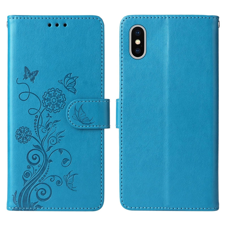 For iPhone XS Max Embossed Butterfly Flowers Leather Phone Case
