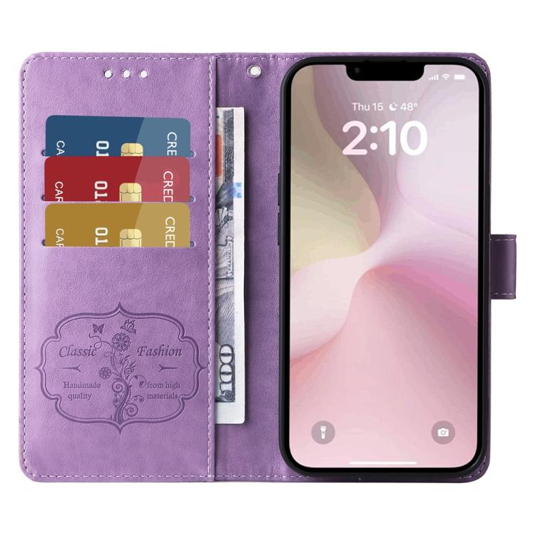 For iPhone 17e / 16e Embossed Butterfly Flowers Leather Phone Case