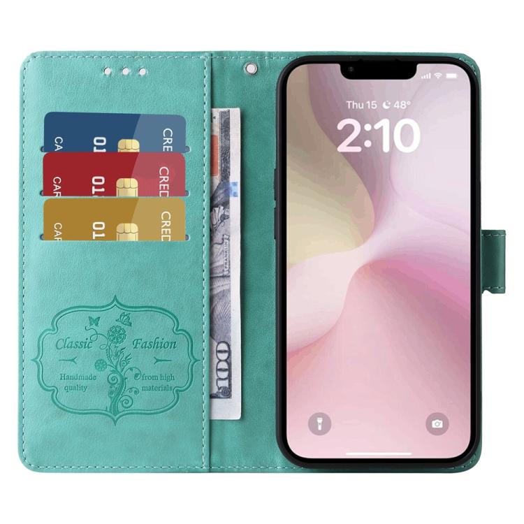 For iPhone 17e / 16e Embossed Butterfly Flowers Leather Phone Case