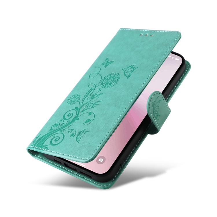 For iPhone 17e / 16e Embossed Butterfly Flowers Leather Phone Case